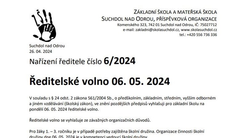 Ředitelské volno 06. 05. 2024