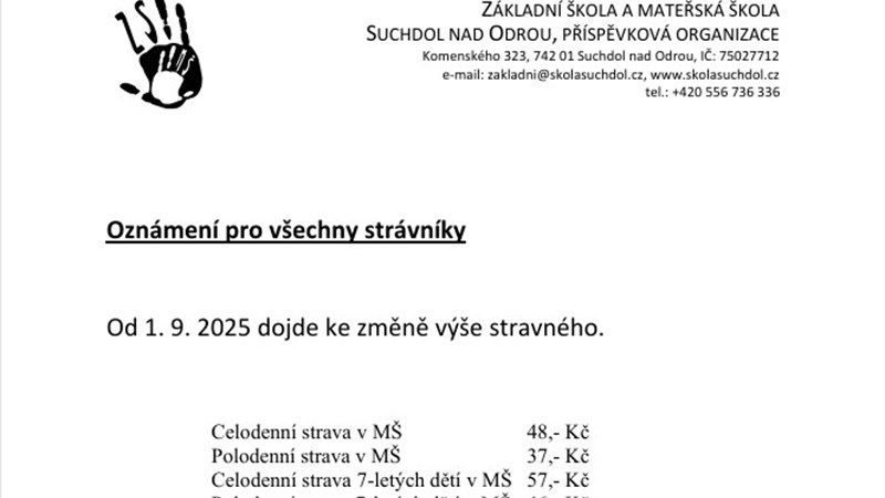 Oznámení pro všechny strávníky