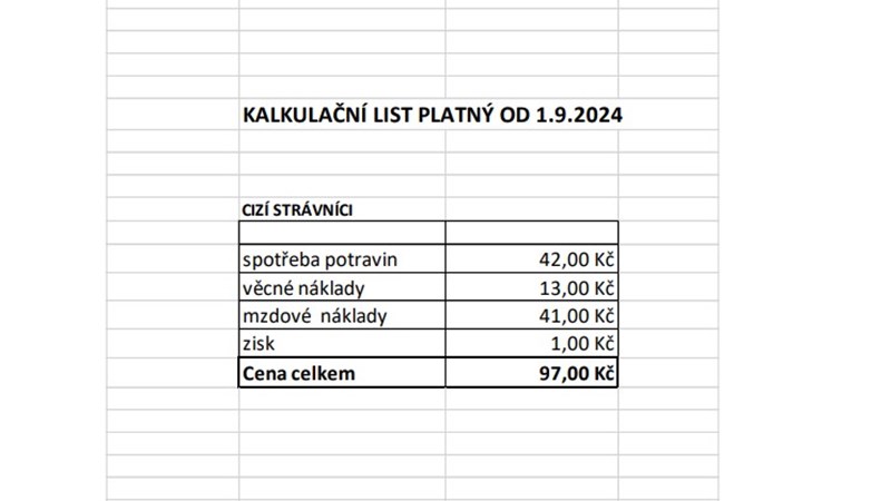 Kalkulační list platný od 01. 09. 2024 - cizí strávníci